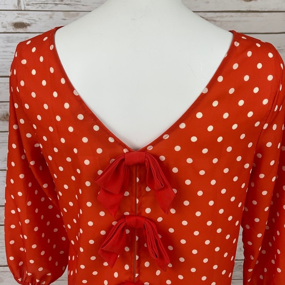 New York & Company Orange Polkadot Bow Back Top - Picture 6 of 11